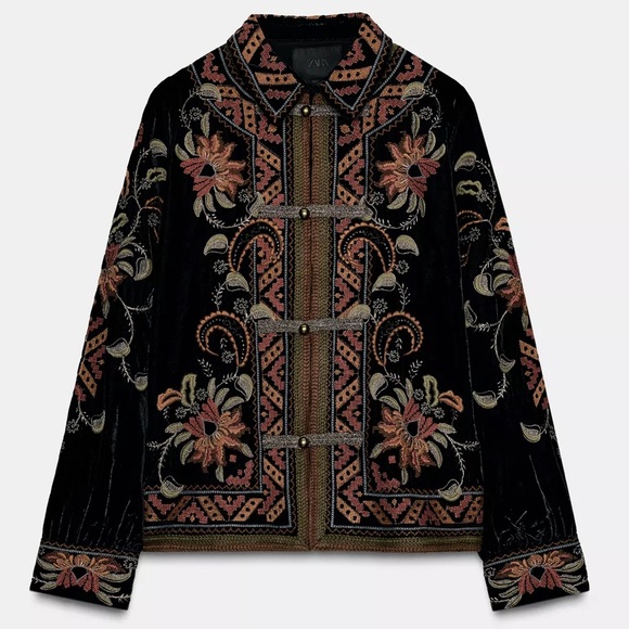 Zara Black Floral Embroidered Bomber Jacket - Picture 5 of 7